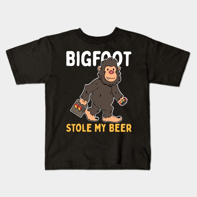 Bigfoot Stole My Beer Kids T-Shirt by maxcode